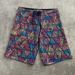 Hinano Tahiti Board Shorts Men's 32x10” Geometric All Over Graphic Print Swim